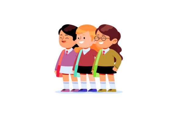 Back to School Girl Group Design Art