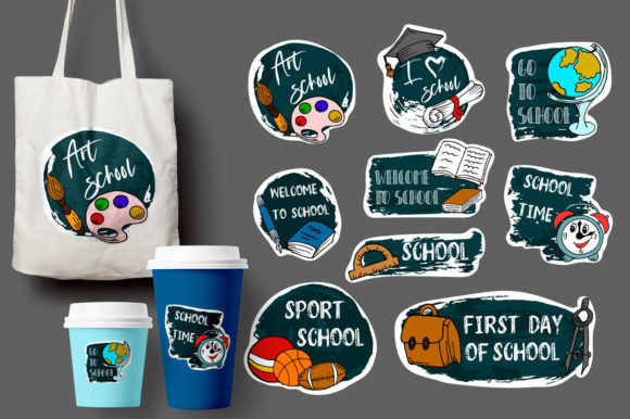 Big Set of Back to School Labels, Pins and Stickers for Creative Projects and Branding