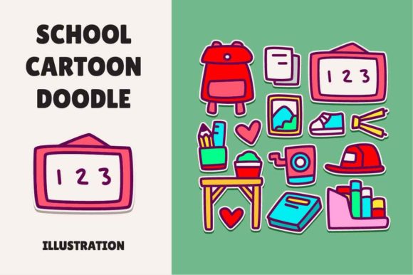 Cartoon Doodle Sticker Back to School for Creative Projects
