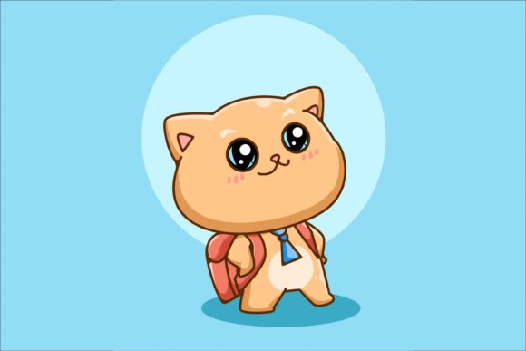 Cute Cat Back to School with Backpack Vector Guide