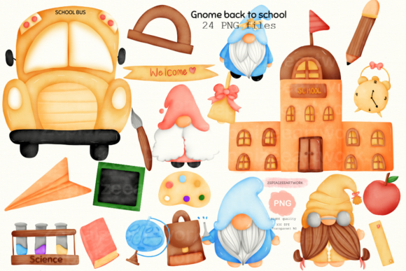 Gnome Back to School Clipart Watercolor for Creative Design Projects