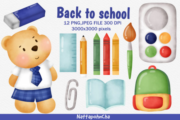 Watercolor Back to School Clipart Bundle